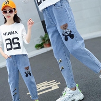 Girls Jeans Spring and Autumn Dress Western Girls Pants in the Big Children Leisure Loose Baby Children Long Pants