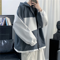 Spring and autumn hooded jacket mens fashion brand ins Korean loose handsome coat student leisure sports trench coat coat