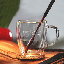 Mug with lid spoon Double-layer glass Heat-resistant office coffee cup Glass water cup Female milk cup Couple cup