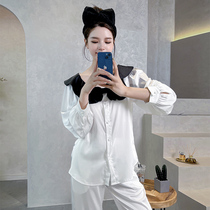 2022 Spring and Autumn New Pajamas Womens Ice Silk Long-sleeved Casual Sweet Net Red Style Can Be Worn Out Home Clothes Set