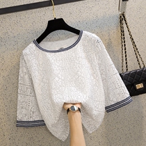South Korean lace short sleeve female T-shirt 2022 Summer new Korean version loose with short foreign air sweatshirt white blouses
