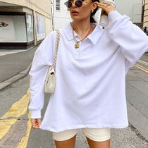 H home port style retro loose bf long button lapel shirt Women white oversize clothes missing