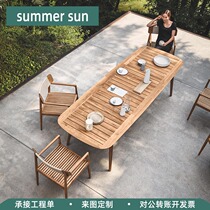 Villa Outdoor Table And Chairs Villas Courtyard Embalming Wood Long Table Nordic Garden Terrace Casual Teak Wood Furniture Combination