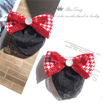 Red Kilobird Lattice Children Butterfly Knot Hair Accessories Girl Hair Net Pockets Baby Diamond Heads Adorable Male hair clips