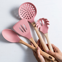 Food grade silicone gel pan spade spoon suit of six sets of high temperature resistant pot soup spoons leaking spoon Leaking Scoop Spoon Kitchen Utensils