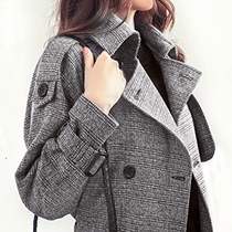 Windbreaker womens long small man 2020 autumn new Korean version of fashion wild gray houndstooth casual jacket