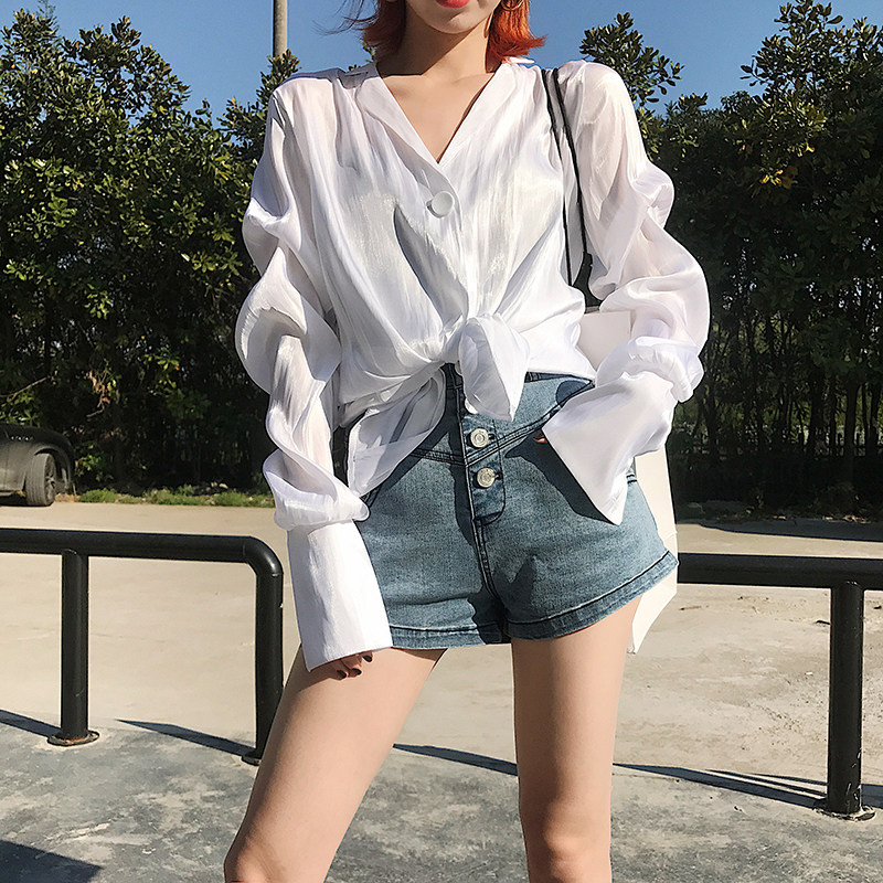 丝质衬衫女设计感小众时尚中长薄款上衣长袖洋气衬衣-A339-P90