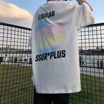 ICONSLAB joint SSUR PLUS gradient downfall printed short sleeve loose casual male and female couples tide card T-shirt