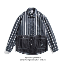 Tide Card 2023 Fall Shirt Jacket Male Trend Stripe Long Sleeve Shirt Loose Casual Parquet Overalls Denim