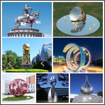 Custom large abstract city building mirror hollow creative garden landscape section brushed stainless steel sculpture