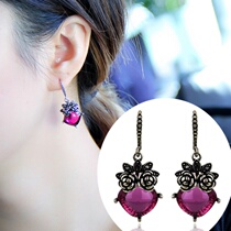Retro Crystal Lady fan Korean fashion flower crystal earrings temperament long earrings earring ear hook earrings female