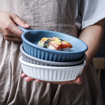 Nordic ceramic home baking tray creative one-ear Western steak tray restaurant kitchen tableware baked rice cheese plate