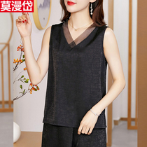 Harness vest woman black summer outwear big code loose cover with slim sleeveless suit inset with bottom blouse