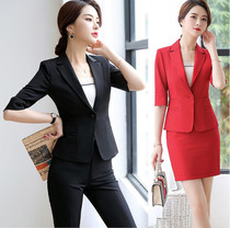 20 summer new womens short sleeve suit slim white collar work thin coat red black Middle sleeve suit suit suit