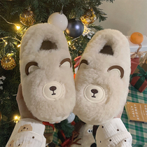 Korean couples home non-slip warm full bag with plush shoes women winter soft cute bear cotton slippers men