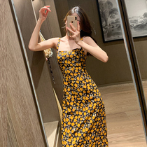 First love broken flower harnesses one-piece dress This year Pop dresses 2021 Summer New style Antique Style Extra-long Skirts to the ankles