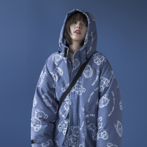 Large size tooling cotton coat coat women ins tide oversize loose fat mm Salt Line cartoon thick thin cotton suit