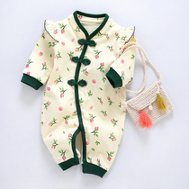 Baby clothes spring and autumn Chinese style cheongsam full moon out clothes jumpsuit spring ha clothes baby girl climbing clothes