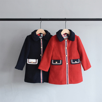 50-fold clearance ~ winter clothing childrens clothing Korean brand woolen cotton girl middle child coat coat red Tibetan Green