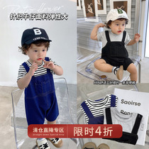 Chen Tai Pig L Mother Baby Ha Clothes Summer Clothing Baby Fake two Cowboys braces for climbing clothes and childrens clothes damp