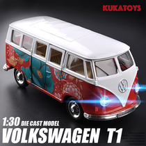  Simulation alloy retro Volkswagen T1 bus sound and light return music can open the door Childrens toy car model gift