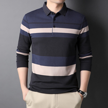  2021 autumn new polo shirt mens long-sleeved Korean version of the trend slim lapel striped mens t-shirt