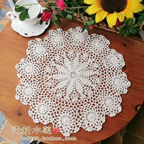 Fresh water lotus handmade crocheted placemats Mori pastoral cotton decorative round mat table mat beige 35-40cm