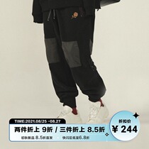  UNVESNO national tide original tide brand embroidery fleece stitching winter casual slim-fit sports drawstring trousers men