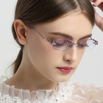 Lightweight pure titanium glasses with diamond rimless trimming glasses womens crystal slices myopia rimless glasses 066