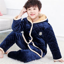 Childrens pajamas winter thickened cotton flannel coral fleece middle-aged boy autumn and winter home set pajamas