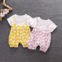 Female baby Net red cute conjoined clothes summer clothes 9 Months 1 year old baby ha clothes foreign clothes wear floral climbing clothes