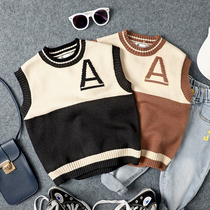 Children Casual Sweater Horse Chia Autumn Clothing New Pint Boy Girl Letters Embroidered Knit Cardiovert Baby Sleeveless Kan Shoulder Tide