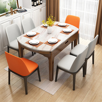 Marble table solid wood modern minimalist light extravagant table Home Small family Type of folding telescopic dining table and chairs