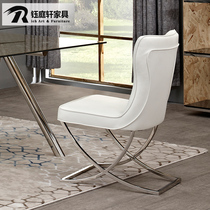 Italian Style Light Lavish Minimalist Dining Chair Leather Minimalist Modern Small Family Dining Room Home Metal Stainless Steel Chair Book Chair