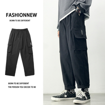 Fat fat brother pants mens spring Hong Kong style Japanese Tide brand loose leisure trend Joker large size straight overalls pants