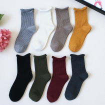 Now South Korea East Gate imported vertical stripes Joker socks fashion solid color curled side socks womens socks 2021 autumn and winter