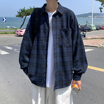 Spring and autumn new shirt mens long sleeve Hong Kong style ins retro plaid shirt trend handsome Korean casual jacket