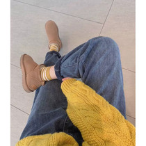 Honey color xuan plus velvet thick retro jeans womens 2022 autumn and winter new high waist loose straight long pants