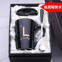 Cup ceramic mug with lid spoon creative personality trend couple drinking cup household Coffee Cup for men and women Tea Cup