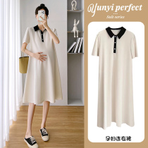 Pregnant woman Lieven dress Summer style High sense Polo collar Summer Korean version loose Short sleeves Small Fashion Skirt Summer Dress