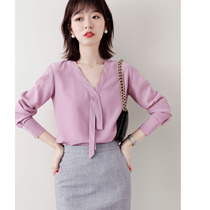 JOLIMENT triple acetate hooded shirt woman spring 2021 new high-end atmosphere elegant taro purple blouse with long sleeve female dress