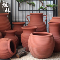 Red clay pot flowerpot breathable absorbent basin coarse pottery combination earthy pottery old clay pottery old clay pottery old clay basin jar thin high floor flower pot