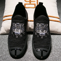 Lefoshoe mens Korean version Tiger head casual shoes Lazy Shoes Mens Trends Inside heightening Soft Bottom One Foot Pedal Fashion Mens Shoes