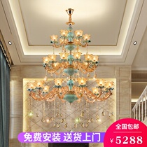 Double floor chandelier Crystal lamp Living room lamp Hotel hall European style villa revolving staircase Hollow ceramic chandelier