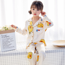 Childrens pajamas Girls spring and autumn childrens 13-year-old girls silk long-sleeved thin summer baby ice silk home clothes