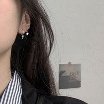 Small personality cross ear button through body 925 pure silver frescoed pentagram ear ring heart-shaped earrings male