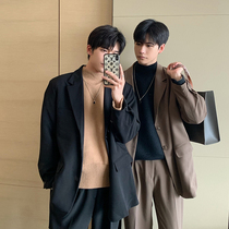 Hualun autumn and winter loose mid-length long lazy wind suit male leprosy handsome suit set Korean trend fried street coat