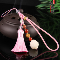 White Bodhi root Lotus pendant White Jade Bodhi Chinese style small fat tassel spike hanging mobile phone chain bag pendant