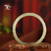 Dai Mo (jewelry)Hetian jade bracelet green and white jade Qingshui bamboo joint mountain material Wangfu formal female jade bracelet