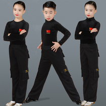  Childrens male Latin dance clothing Boys girls boys long-sleeved black gold velvet practice suit suit autumn and winter